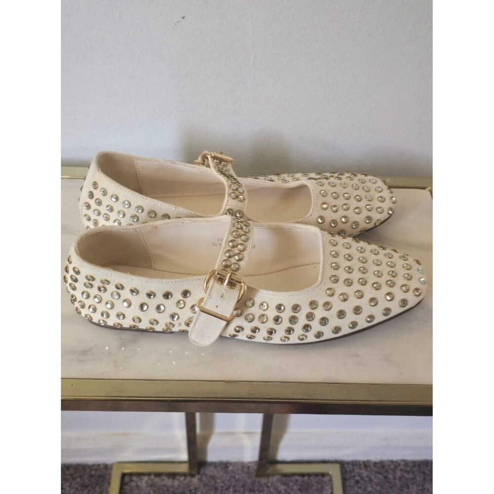 Prince Ivory Studded Mary Jane Flats with Gold Buckle